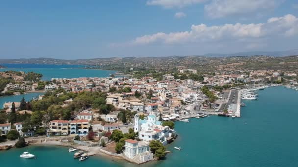 Aerial View Porto Cheli Summer Resort Town Municipality Ermionida Southeastern — Stock Video