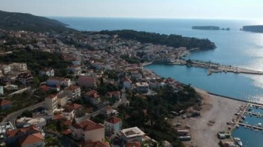 Aerial view of the beautiful seaside city of Pylos located in western Messenia in Peloponnese, Greece