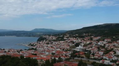 Aerial view of the beautiful seaside city of Pylos located in western Messenia in Peloponnese, Greece