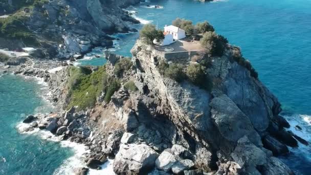 Aerial View Famous Small Church Agios Ioannis Skopelos Its Located — Stok video