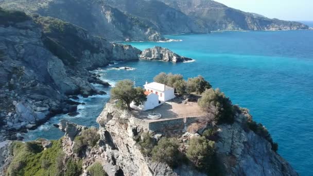 Aerial View Famous Small Church Agios Ioannis Skopelos Its Located — Stock video