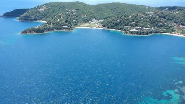 Aerial View Agia Paraskevi Beach Southern Skiathos Island Sporades Magnisia — Stock Video