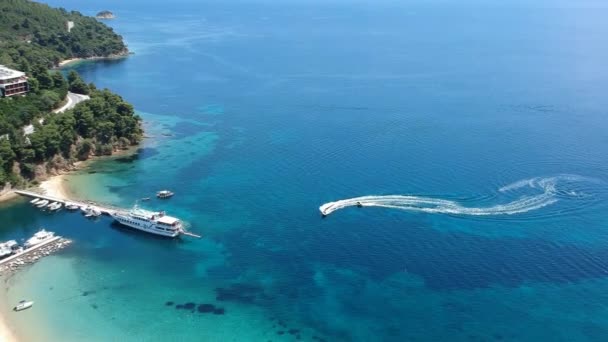 Vista Aérea Playa Koukounaries Isla Skiathos Esporadas Magnesia Grecia — Vídeos de Stock