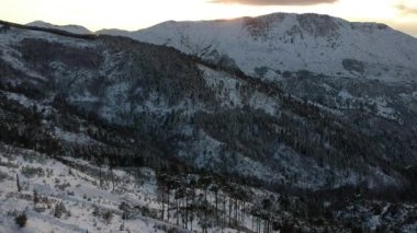 Aerial view of the snowy mountain Taygetus (also known as Taugetus or Taygetos) above Messenia unit in Peloponnese, Greece. Amazing natural scenery of the highest mountain in Peloponnese during winter