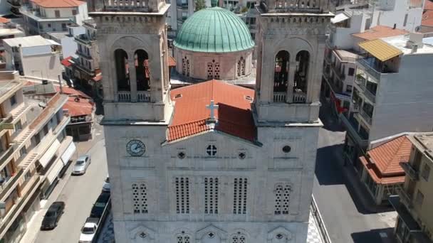 Αεροφωτογραφία Της Μητροπολιτικής Εκκλησίας Του Βασίλειος Και Κεντρική Πλατεία Της — Αρχείο Βίντεο