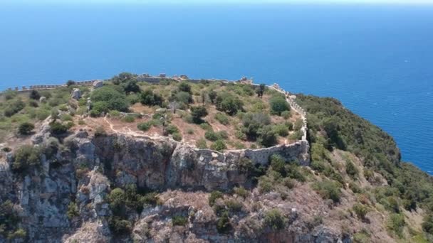 Aerial Panorama View Famous Castle Navarino Located Top Semicircular Sandy — Stockvideo