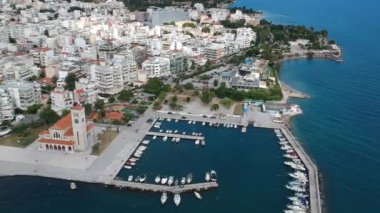 Aerial view over The church of saint Konstantinos at the city of Volos in Thessaly region, central Greece