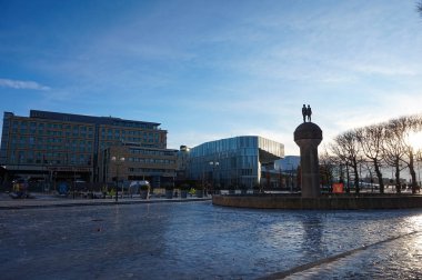 Christian Frederiks plass at sunset during winter period. Oslo city urban view, Norway, Europe
