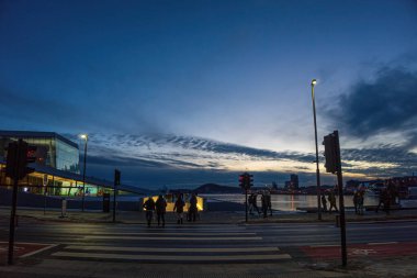 Streets of Oslo city covered with snow during winter period. Urban view of Oslo, Norway.