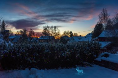 Decorated neighborhoods in Oslo city during Christmas period. Christmas atmosphere in Oslo city, Norway