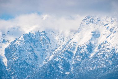 View of the impressive snowy mount Taygetus from Lakonia, Greece, Europe