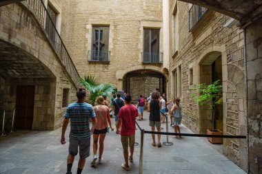 Panoramic view of the interior of Museu Picasso de Barcelona.The museum houses one of the most extensive collections of artworks by the 20th-century Spanish artist Pablo Picasso. in Barcelona, Catalonia, Spain