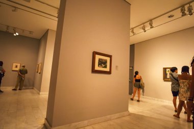 Panoramic view of the interior of Museu Picasso de Barcelona.The museum houses one of the most extensive collections of artworks by the 20th-century Spanish artist Pablo Picasso. in Barcelona, Catalonia, Spain