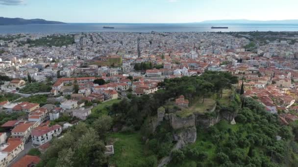 Luftaufnahme Über Das Alte Historische Zentrum Der Küstenstadt Kalamata Griechenland — Stockvideo