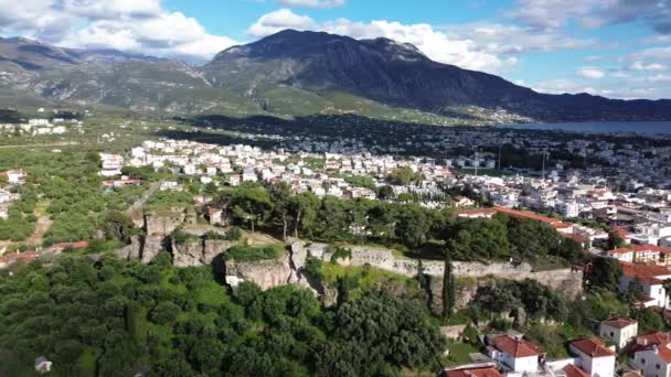 Flygfoto Över Den Gamla Historiska Stadskärnan Kalamata Kuststad Grekland Vid — Stockvideo