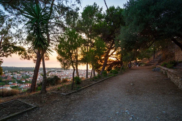 Krásný Výhled Západ Slunce Historického Hradu Pobřežního Města Kyparissia Při — Stock fotografie