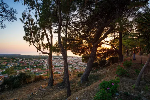 Nydelig Utsikt Mot Solnedgangen Fra Kyparissias Historiske Slott Ved Solnedgang – stockfoto