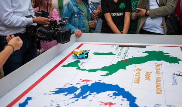 stock image Students demonstrate robotics training as part of the Robotics Festival in Kalamata city, Greece.