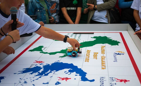 stock image Students demonstrate robotics training as part of the Robotics Festival in Kalamata city, Greece.