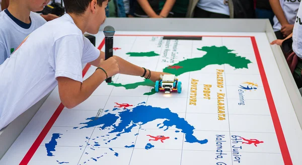 stock image Students demonstrate robotics training as part of the Robotics Festival in Kalamata city, Greece.