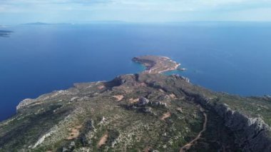 Laconia, Moreloponese, Yunanistan 'daki Plytra bölgesi üzerinde hava manzarası.