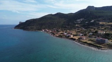 Laconia, Moreloponese, Yunanistan 'daki Plytra bölgesi üzerinde hava manzarası.