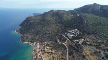 Laconia, Moreloponese, Yunanistan 'daki Plytra bölgesi üzerinde hava manzarası.