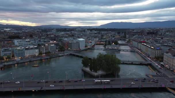 Вид Воздуха Женевское Озеро Швейцарии Женева Сверху Швейцарии — стоковое видео