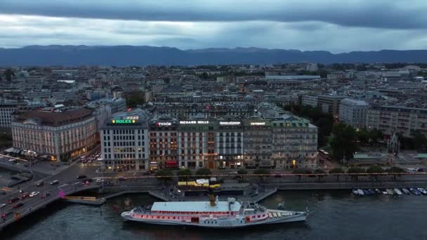 Luftaufnahme Über Den Genfer See Der Schweiz Genf Von Oben — Stockvideo