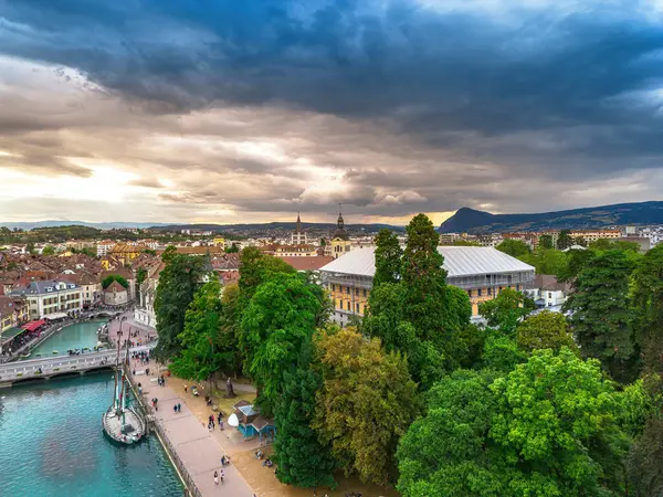 Annecy City Center Panoramic Aerial View Old Town Castle Thiou — Stock Photo, Image