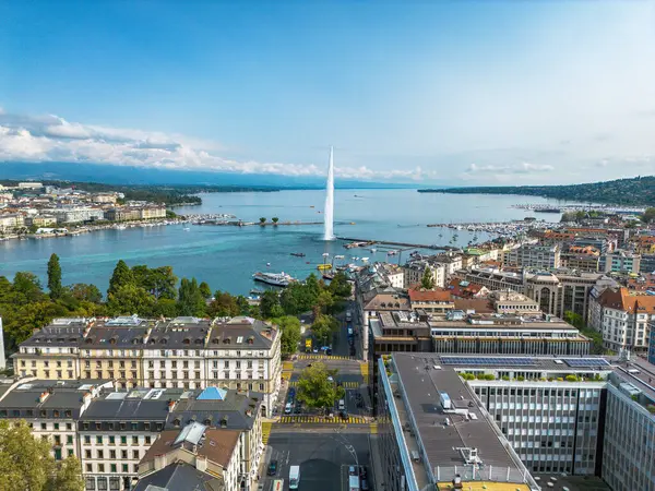 Légi Panorámás Kilátás Genf Város Svájcban Gyönyörű Kilátás Nyílik Geneve — Stock Fotó