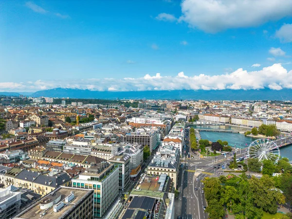 Aerial Panoramic View Geneva City Switzerland Beautiful Panorama View Geneve — Stock Photo, Image