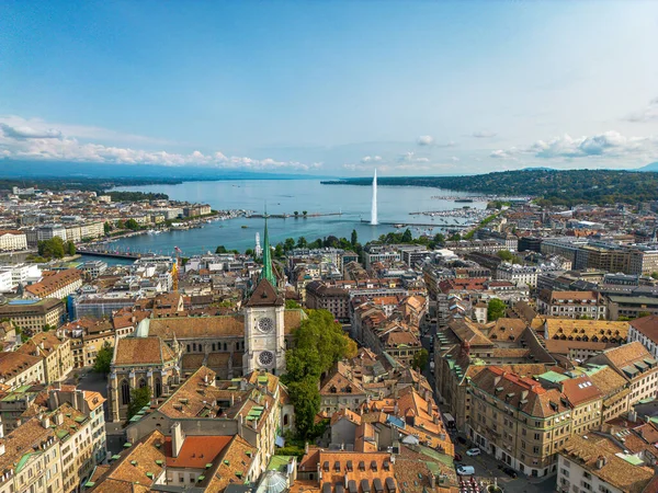 stock image Aerial panoramic view over Geneva city in Switzerland. Beautiful panorama view over Geneve