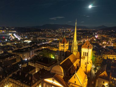 İsviçre 'nin Cenevre şehrinin hava panoramik manzarası. Cenevre 'nin güzel manzarası
