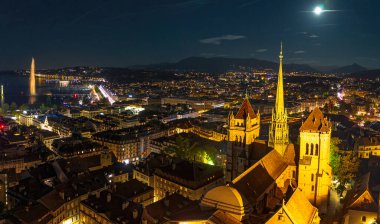İsviçre 'nin Cenevre şehrinin hava panoramik manzarası. Cenevre 'nin güzel manzarası