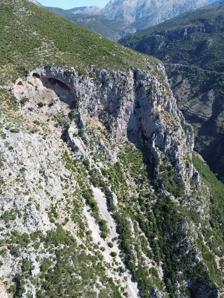 stock image Aerial view over the famous Ridomo gorge in mountainous Mani area in Messenia, Peloponnese in Greece