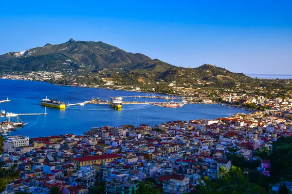 stock image Zakynthos, Greece - June 6 2024: Beautiful view from Bochali hill over Zakynthos town. Aerial panoramic view over Zakynthos island at sunset. Zakynthos island, Western Greece