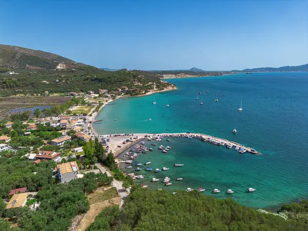 stock image Aerial panoramic view over Keri beach in Zakynthos island in Greece.