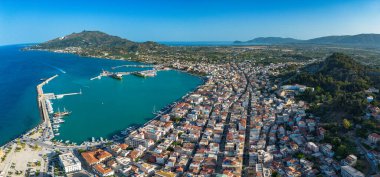 Zakynthos, Greece - 20 June 2024: Aerial panoramic view over Zakynthos town in Zakynthos island in Greece at sunset clipart