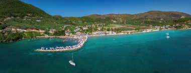 Aerial panoramic view over Keri beach in Zakynthos island in Greece. clipart