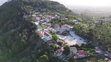 Gün batımında Zakynthos şehrinin hava panoramik manzarası. Zakynthos Adası, İyon Denizi, Batı Yunanistan