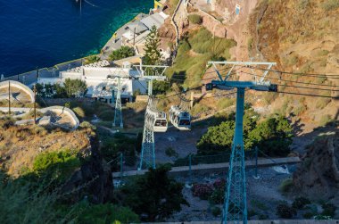 Santorini adasında kablolu araba, Yunanistan 'da Kiklad