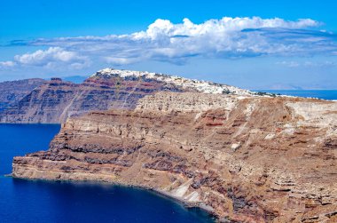 Santorini adasında muhteşem bir gün manzarası, Yunanistan 'da Kiklad
