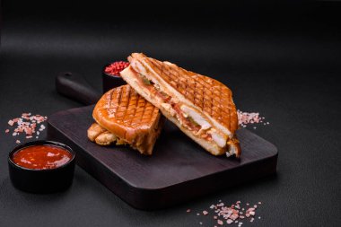 Tavuk göğsü, domates, ketçap ve baharatlı lezzetli çıtır sandviç.