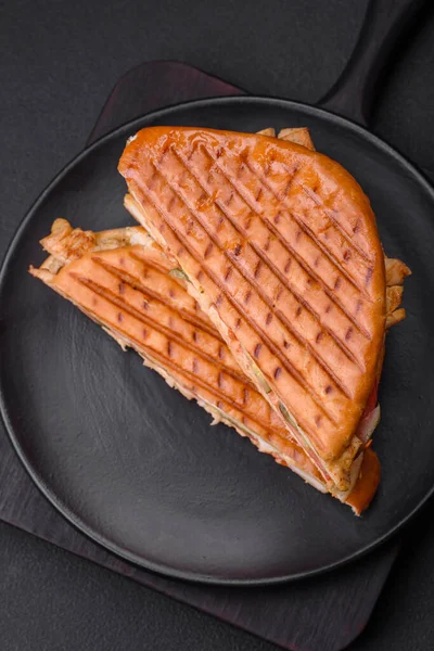 Tavuk Göğsü Domates Ketçap Baharatlı Lezzetli Çıtır Sandviç — Stok fotoğraf