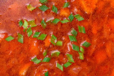 Pancar, havuç ve lahana ile nefis taze Ukrayna çorbası. Vejetaryen yemeği.