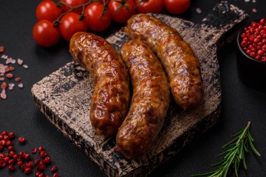 Tuzlu, baharatlı ve çimento kaplı lezzetli ızgara sosisler.