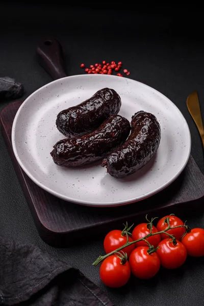 Deliciosa Salchicha Negra Budín Negro Con Especias Hierbas Parrilla Sobre — Foto de Stock