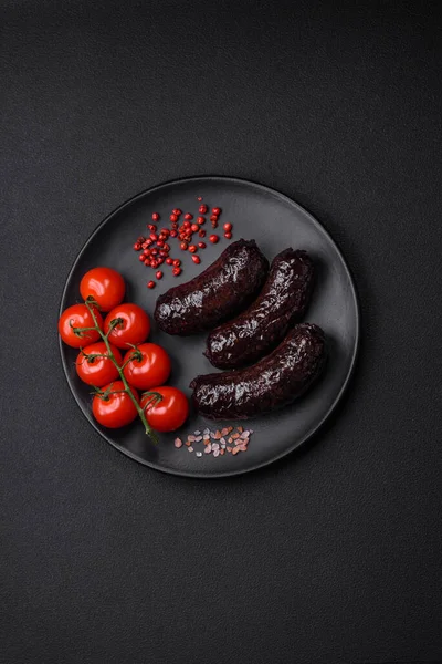 Deliciosa Salchicha Negra Budín Negro Con Especias Hierbas Parrilla Sobre —  Fotos de Stock