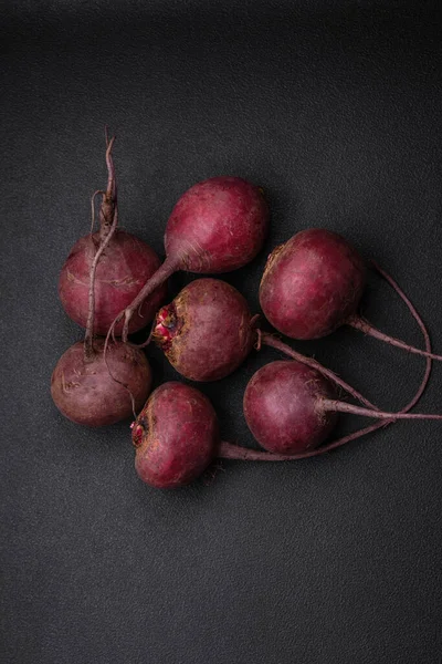 Fresh Raw Beetroot Form Tubers Textured Concrete Background Vegetarian Ingredients — Stock Photo, Image